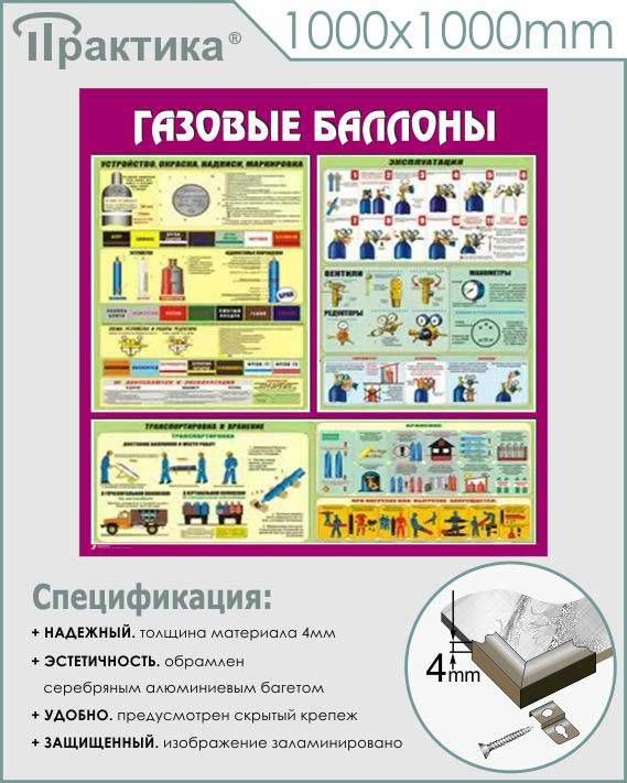 Стенд газовые баллоны (c41, 1000х1000 мм, пластик ПВХ 4 мм, алюминиевый багет серебряного цвета) в НКПРОМ.РУ купить – НКПРОМ.РУ