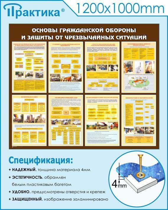 Стенд основы гражданской обороны и защиты от чрезвычайных ситуаций (1200х1000 мм, пластик ПВХ 4мм, белый пластиковый багет) в НКПРОМ.РУ купить – НКПРОМ.РУ